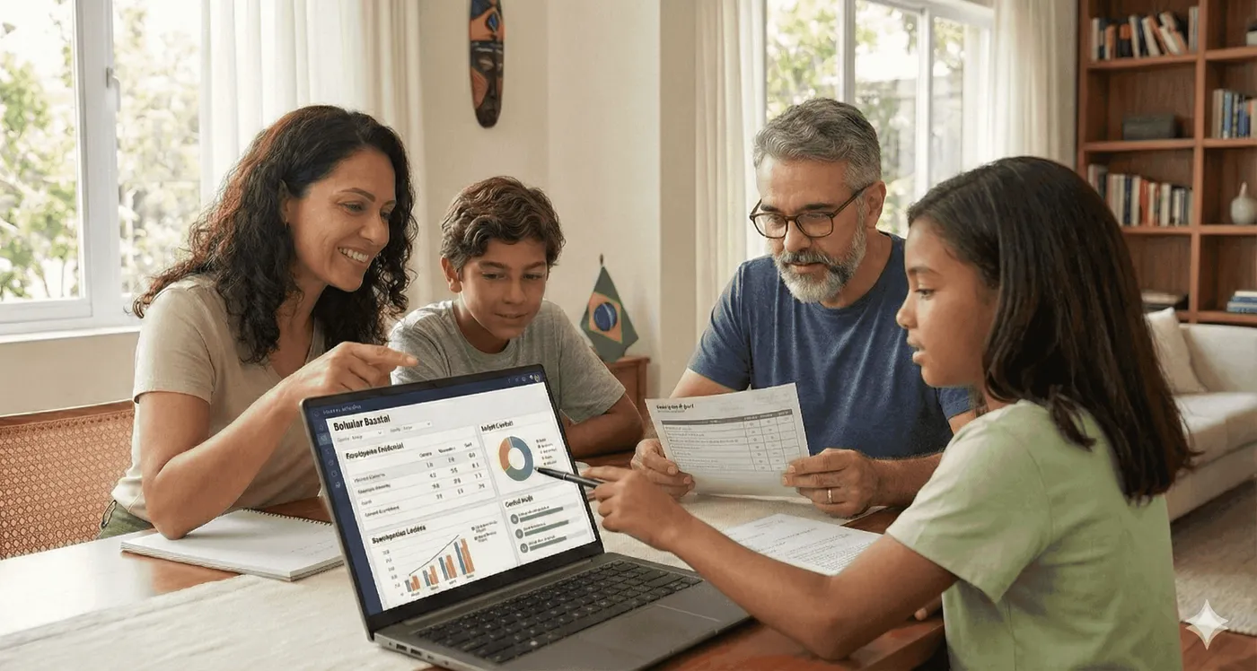 Família acompanhando estudos